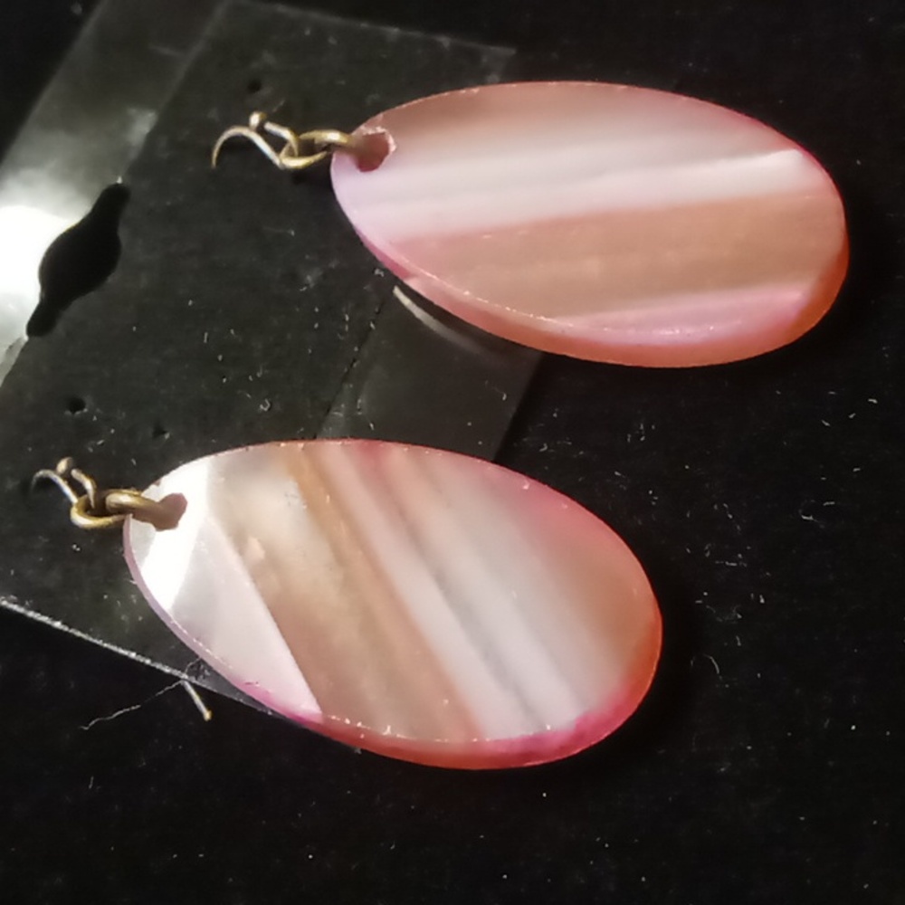 lace agate tear drop earrings pink white & brown agate polished with brushed edg